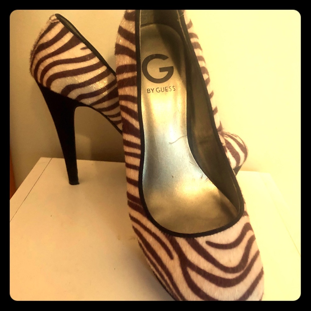 Guess Fur Zebra Print Heels-Size 9 - image 1